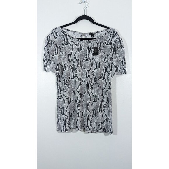 Women’s Express Snake Print Top Size X-Large Keyhole Back Short Sleeve Blouse - Picture 1 of 7